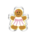 Detailed close-up of a gingerbread girl stainless steel cookie cutter with color accents - Gingerbread Girl 7241