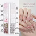 Detail view of 12-grid nail art kit with pink pearls, resin butterflies and rhinestones - 079-Pink Rhinestone Butterfly Pearl