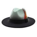 Felt jazz hat featuring a green and black gradient with a decorative feather detail - M (56-58cm) / Mint Green + Black