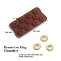 Silicone chocolate mold with 12 round ribbed cavities and precise product measurements - Fine Line Ring Chocolate
