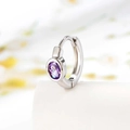 Orecchino geometrico in argento con zircone viola ovale e finitura lucida a specchio - Viola (Pezzo Singolo)