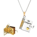 Book-shaped titanium steel necklace in silver and gold with Mi Campeón engraving - 09-1 Spanish My Champion Son Style