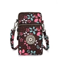 Vertical floral crossbody phone bag in dark brown with adjustable shoulder strap - Coffee Background Small Flower