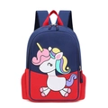Kids unicorn backpack in blue and red patchwork design for toddlers aged 2-4 years - Unicorn Blue Red