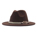 Chapeau fedora vintage en laine marron pour hommes et femmes avec corde beige et boucle dorée - M (56-58cm) / Café