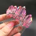 Handgefertigter Haarkamm mit rosa Kristallen und silbernen Legierungszweigen - Rosa Kristall Haarkamm + Zweig