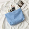 Trousse de maquillage en velours côtelé bleu clair, grande capacité à rayures douces - Bleu clair