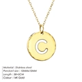 14K gold-plated stainless steel necklace with round hollow letter C pendant - Letter C (C-14K Gold)
