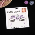 Gemme per il viso in strass viola e argento su cartoncino bianco con foto del modello - 165*155mm / Viola