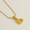 Collier cœur en acier inoxydable doré 18 carats avec lettre F et petit diamant serti - Lettre F