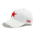 White mesh baseball cap featuring red star embroidery and CHN logo for summer breathability - Adjustable / White