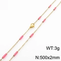 Delicate gold-plated titanium necklace with pink enamel tube pendant, 500x2mm, 3g - Gold Rose Red (KN232213-Z)