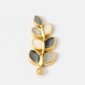Golden stainless steel leaf pendant with white and grey glitter enamel for DIY jewelry - Off-White