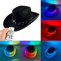 Black LED cowboy hat with metallic bullhead studs and RGB wireless remote control lights - Black Cowboy Hat-RGB Remote Control