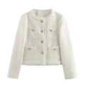 Detailed close-up of metallic buttons and textured tweed fabric on white jacket - XS / White
