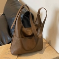 Vintage dark brown large hobo bucket bag with front pocket and adjustable strap - Tan