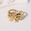Anello minimalista a doppio strato con fiocco in acciaio inossidabile placcato oro - Oro