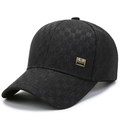 Classic black men's baseball cap with subtle checkered texture and metallic R26 tag - Adjustable / Dark Grey (Square Badge)