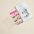 Macro view of French almond press-on nail kit with rhinestone stars and full accessories - Nude Pink Star Moon Rhinestone Style (XA-27-20)