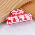Red Christmas hair claw clip with reindeer and snowflake patterns for long hair - Red-White Pixel Christmas Tree Reindeer (C13-1-7)
