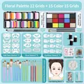 12-color water-based body paint kit with professional brushes and face stencils set - 2024 New [Beginner Stall Vending] Flower Fairy Palette + 15 Grids