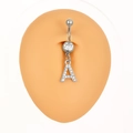 Silver stainless steel navel piercing ring with sparkling crystal letter A pendant - Letter A (Z-244) / Silver