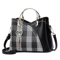 Black and white checkered tote bag with heart tassel and golden ring handle - Large Grid Black