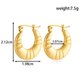Golden titanium steel thick hoop earrings with textured radial relief patterns and dimensions - ER-1691 Radial Relief Half Moon Hoop