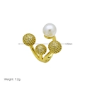 Detailed view of gold plated open ring with large pearl and zircon spheres, weight 7.2g - Style A