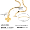 Collar de cruz dorado en acero inoxidable con perla y cierre OT para mujer - Colgante de Perla de Cruz (JDN0109035)
