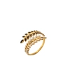 18k gold plated open ring featuring black and white enamel leaf patterns for women - Black and White Twin Leaves