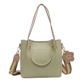 Light green minimalist tote bag with circular metal handle and striped fabric strap - Green