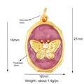 Octagonal butterfly pendant with pink marble texture and gold plating 21mm - K077448 Purple Butterfly Octagon