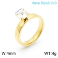 Anillo minimalista bañado en oro de 18K con circón cuadrado y banda con textura martillada - US 6 / Estilo Martillado Único (KR100648-K) / 4mm / Dorado