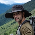 Men's wide brim sun hat in black with adjustable chin strap for hiking and fishing - Large Nose Black