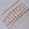 24pcs nude almond press-on nails with 3D floral carving and French tips glossy finish - French Colorful Floral Style (WY-063) / 24 Pieces Strip Pack
