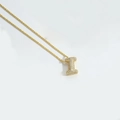 Letter I pendant necklace with cubic zirconia in warm gold finish on rope chain - Letter I