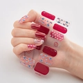 Self-adhesive dark red and polka dot nail stickers with gold line accents, model DQ3-069 - Red Pink White Polka Dot Glitter Rose Gold (DQ3-069)