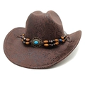 Dettaglio di cappello cowboy con perle in legno e fibbia turchese su trama a serpente - M (56-58cm) / Caffè Serpente