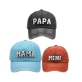 Washed cotton baseball caps in black, light blue, and rust red for PAPA, MAMA, and MINI - Family Set (PAPA+MAMA+MINI) / Black/Blue/Orange