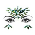 Close-up of holographic acrylic face jewels and crystal stickers for festival party makeup - Green Gold Iridescent Gradient Style (YT-168)