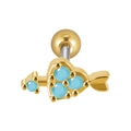 Piercing helix a forma di cuore e freccia dorato con pietre di zircone blu chiaro - 0.8x6x3mm / Gold With Blue Zirconia