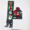 Christmas LED knitted hat and scarf set with HO HO HO pattern and pompom in black and green - Set 11 (Red Green Black Santa)