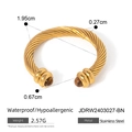 Golden twisted cable stainless steel cuff earring with brown tiger eye beads - Gold Stainless Steel Twisted Rope Bangle (JDRW2403027-BN)