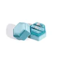 Teal hexagonal velvet jewelry box with double slots for wedding rings on white background - Teal Green Double Slot