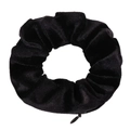 Black velvet scrunchie with hidden zipper pocket for small storage on white background - Black
