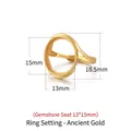Retro S925 silver matte gold oval ring setting for 13x15mm amber inlay diy jewelry - 13X15mm / Antique Gold