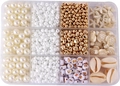 DIY jewelry kit with white pearls and gold charms in 12-grid storage box - Style 14: 12 Grids Pearl Set