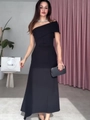 Elegant one-shoulder black evening maxi dress with slim fit for formal occasions - S / Black