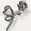 French style metallic rose hair claw clip in gunmetal grey finish with vintage texture - Gun Black